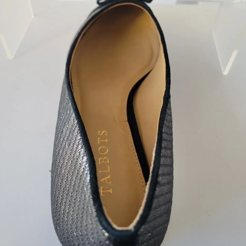 Talbots Edison Bow-Detail Black & Silver Flats - Lurex®  (Size 9.5)